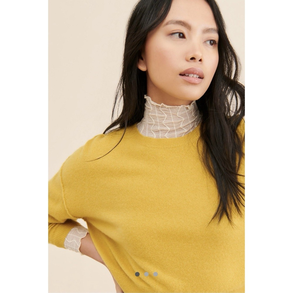 Alani‎ Cashmere Mock Neck Sweater Sz XS Anthropologie Pilcro Boxy Butter Yellow